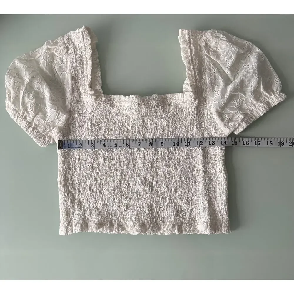 ASTR The Label Hudson Top in White Eyelet Women's Size M